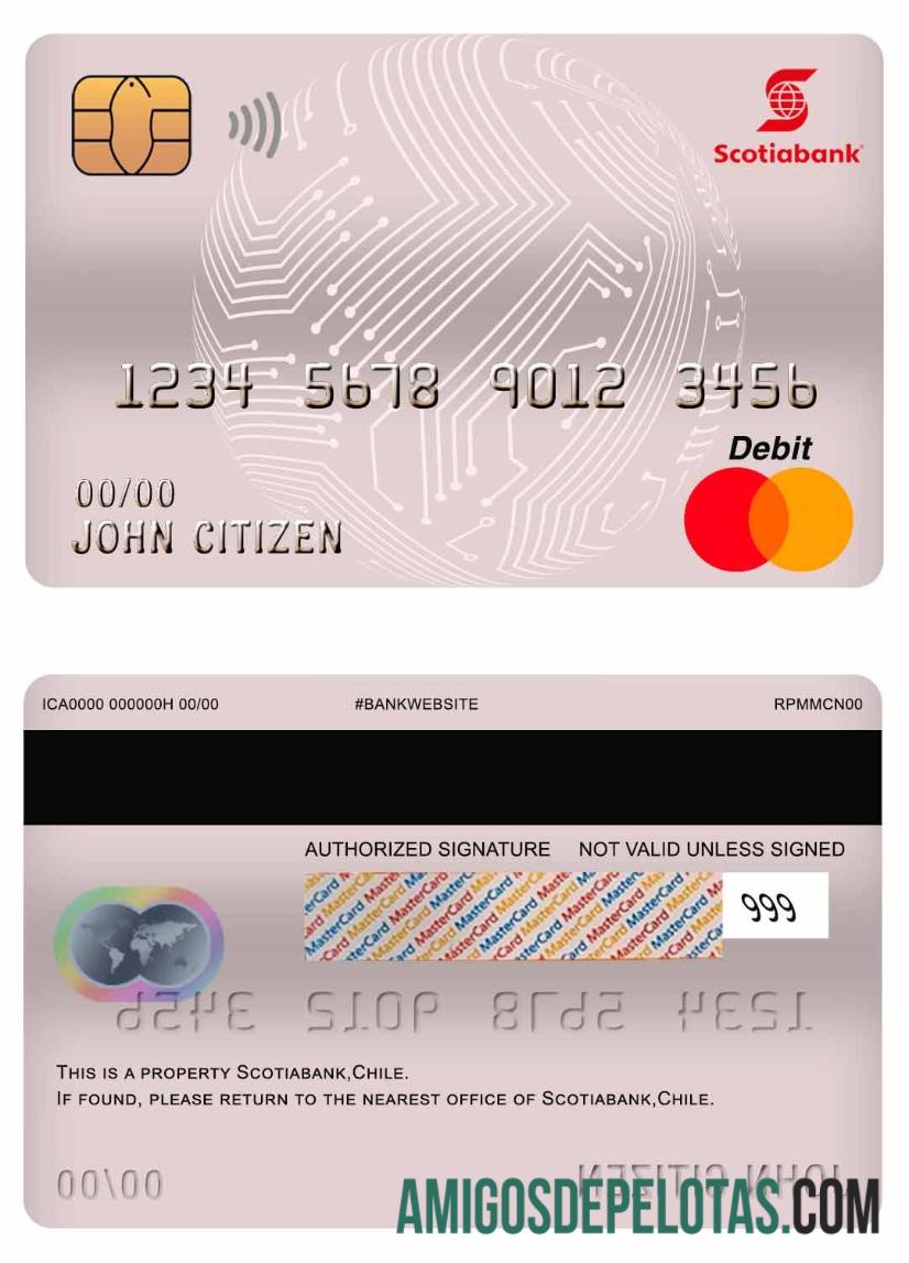 Cartão de débito mestre Chile Scotiabank modelo